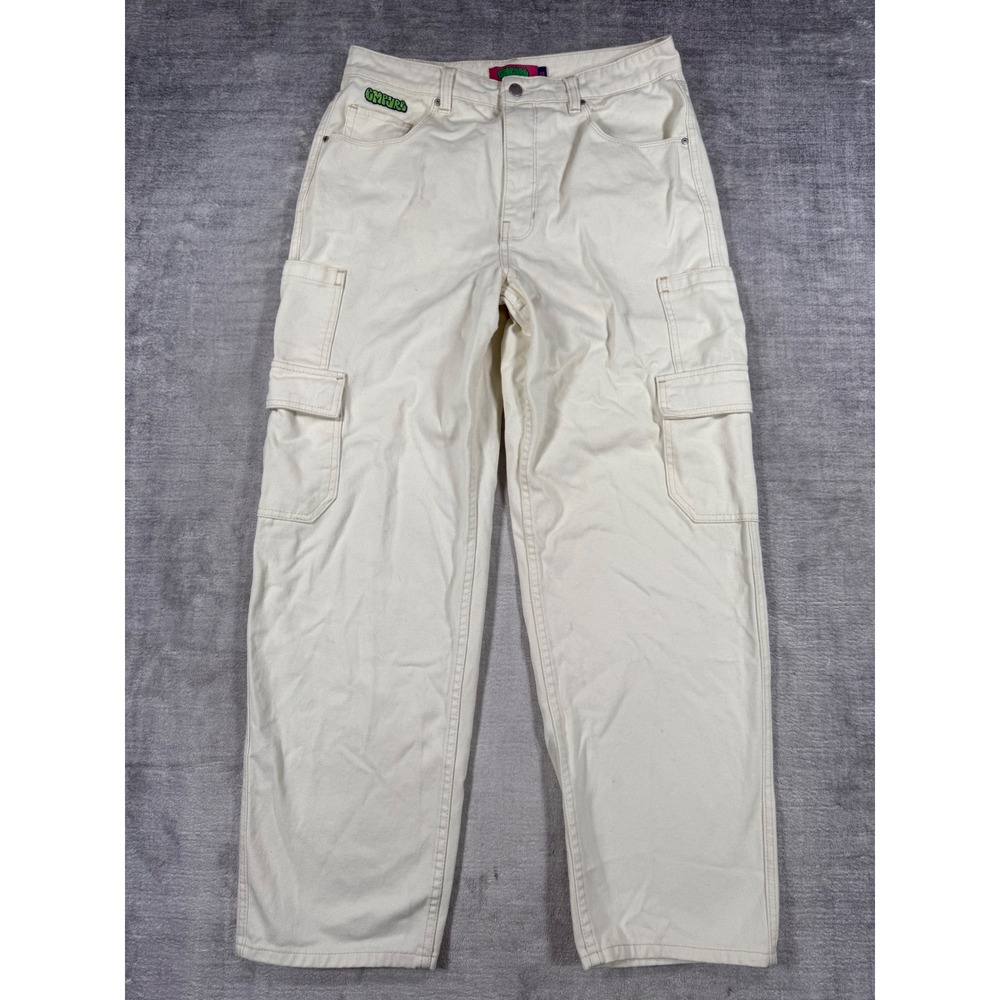 Empyre Pants Womens 12 Cream Tori Cargo Wide Leg Denim Skate Streetwear